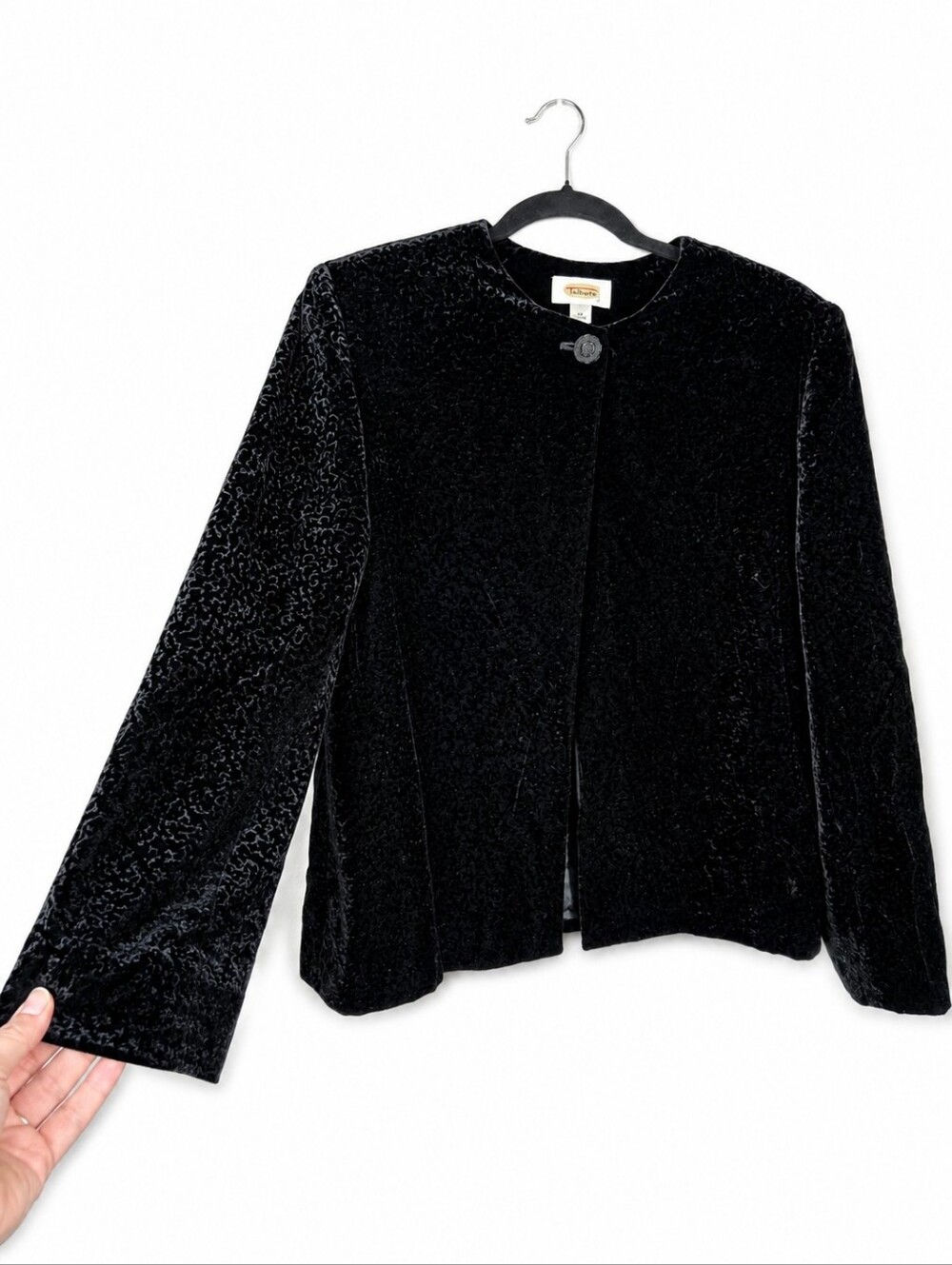 Vintage 90s Talbots Black Jacquard Velvet Jacket 14 Whimsigoth Dark Romantic